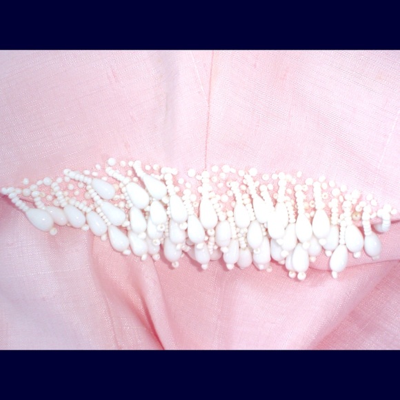 Vintage 60s Rene PINK Fitted Wiggle Dress BEADS Sm - Picture 7 of 16